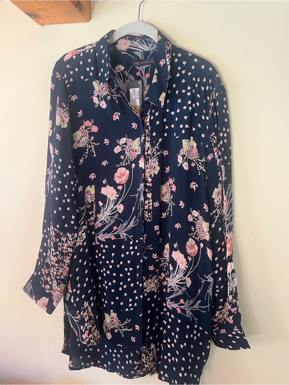 Marks & Spencer Collared Navy Floral Button-Front Tunic  NWT US12 UK16
